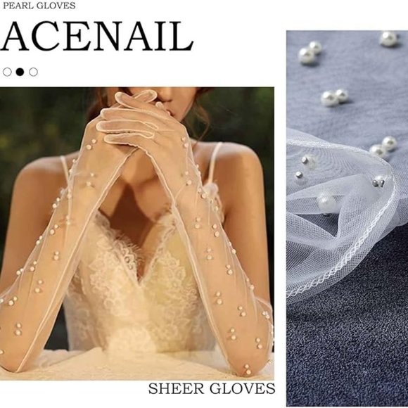 Pearl Tulle Wedding Gloves 🤍 - Picture 4 of 6